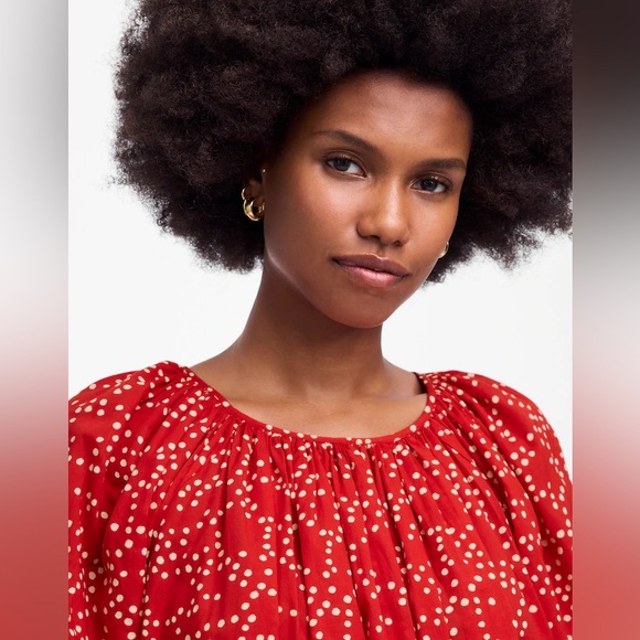 Madewell Shirred Puff-Sleeve Top Polka Dot Red White Size Medium - Picture 13 of 14